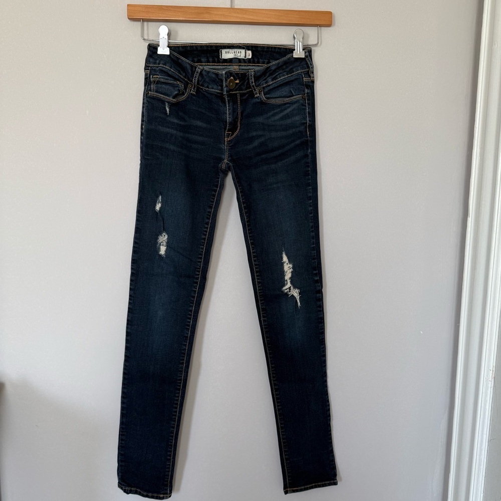Bullhead Dark Wash Distressed Skinny Jeans